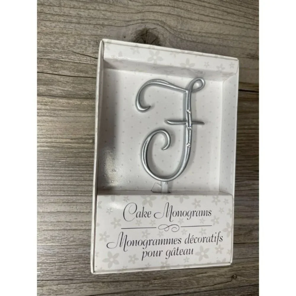 Wedding Small F Silver Finish Monogram Initial Rhinestones Cake Topper